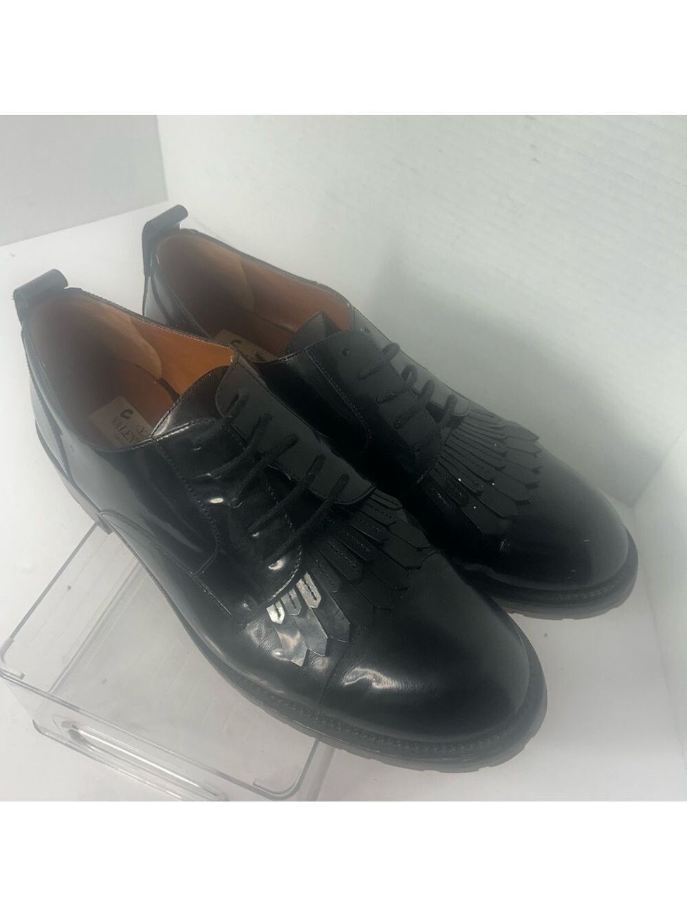 Valentino Garavani Women’s Black Patent Leather Oxford Kilte Dress Shoes